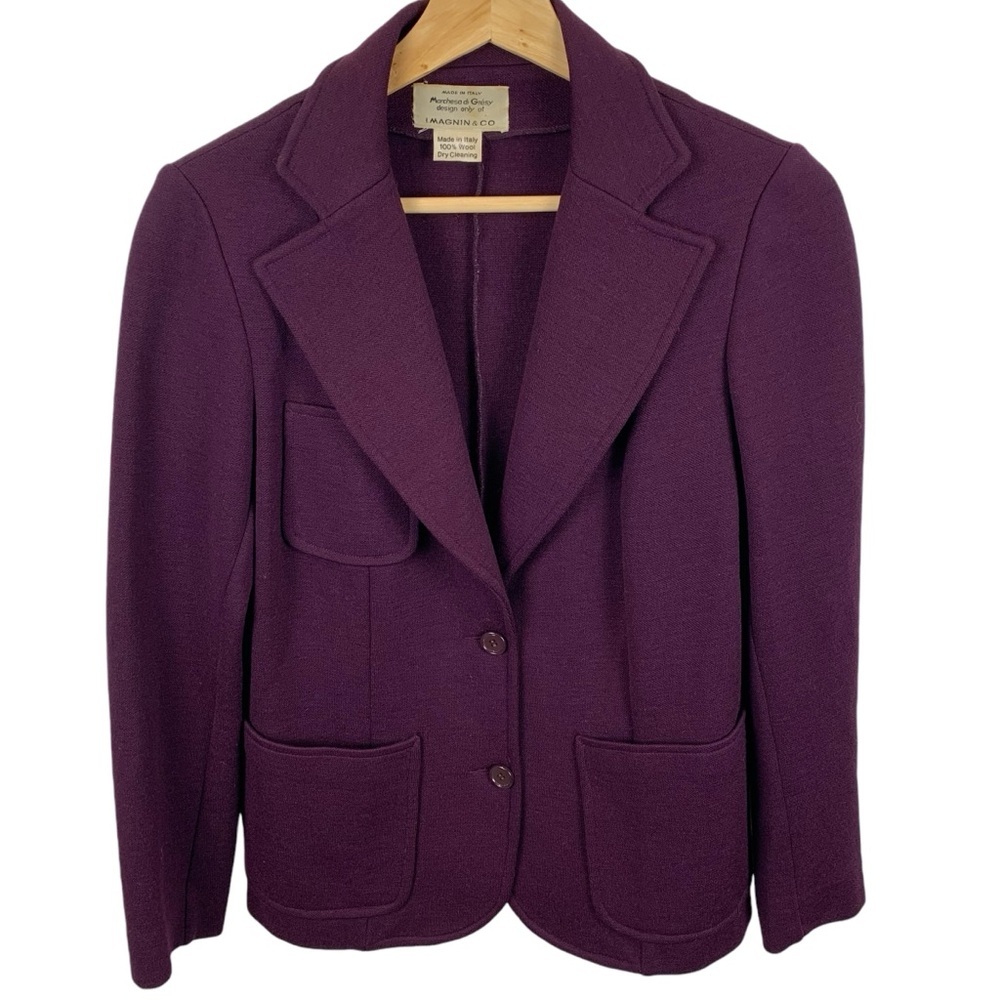 Marchesa di Gresy Vintage Purple Wool Blazer I. Magnin Co. Made In Italy Luxury